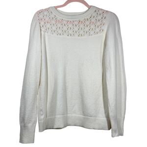LOFT Cream Lace Long Sleeve Crew Neck Sweater Medium